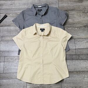 Stretch Liz Claiborne Career Black and Cream Casual Button Down Shirts